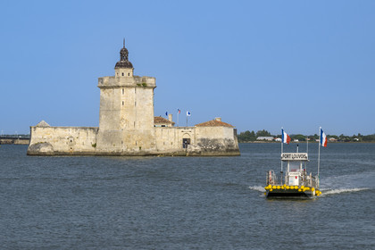 France, Charente Maritime, Bourcefranc le Chapus, Fort Louvois also known locally as Fort Chapus and its connecting barge with the continent