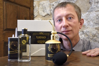 France, Alpes-Maritimes, Grasse, the perfumer Didier Gaglewski presents his fragrance Cambouis  (Sludge)