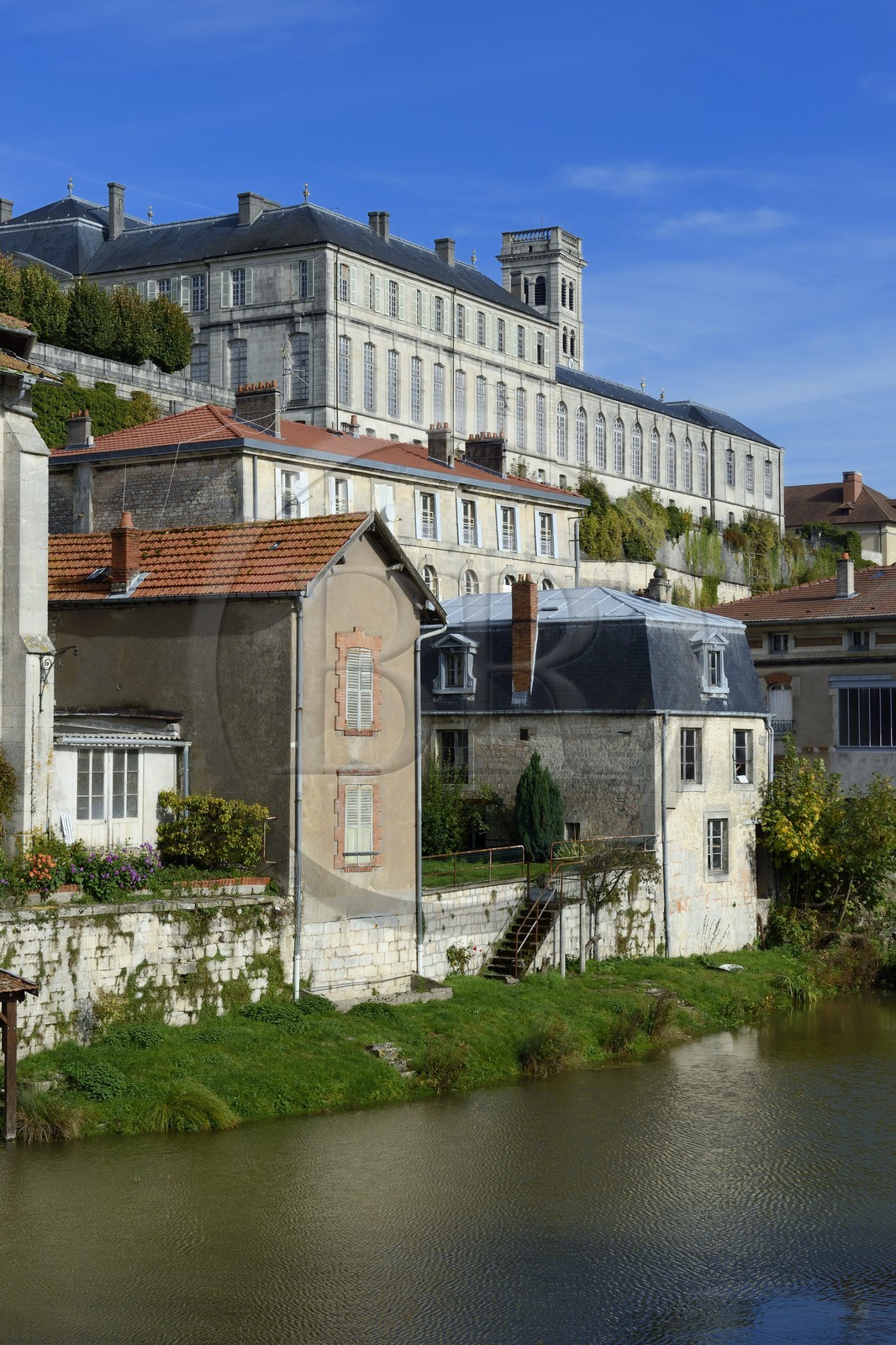 France, Meuse, the Meuse at Verdun, the former Bishop's Palace and the Cathedral in the background