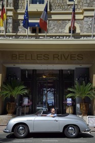 France, Alpes-Maritimes, Antibes,  Juan-les-Pins, collection convertible Porsche Speedster 356 in front of the Belle Rives hotel