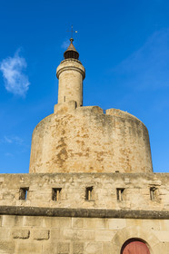 France, Gard, Aigues Mortes, the Tower of Constance on the edge of the ramparts and the covered way