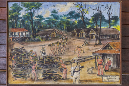 France, Guyane, Cayenne, musée départemental Alexandre-Franconie, peintures réalisées par un bagnard, Francis Lagrange dit Flag, condamné pour escroquerie et faux monnayage mais qui était aussi faussaire et artiste, elles retracent la vie (et le mort) au bagne