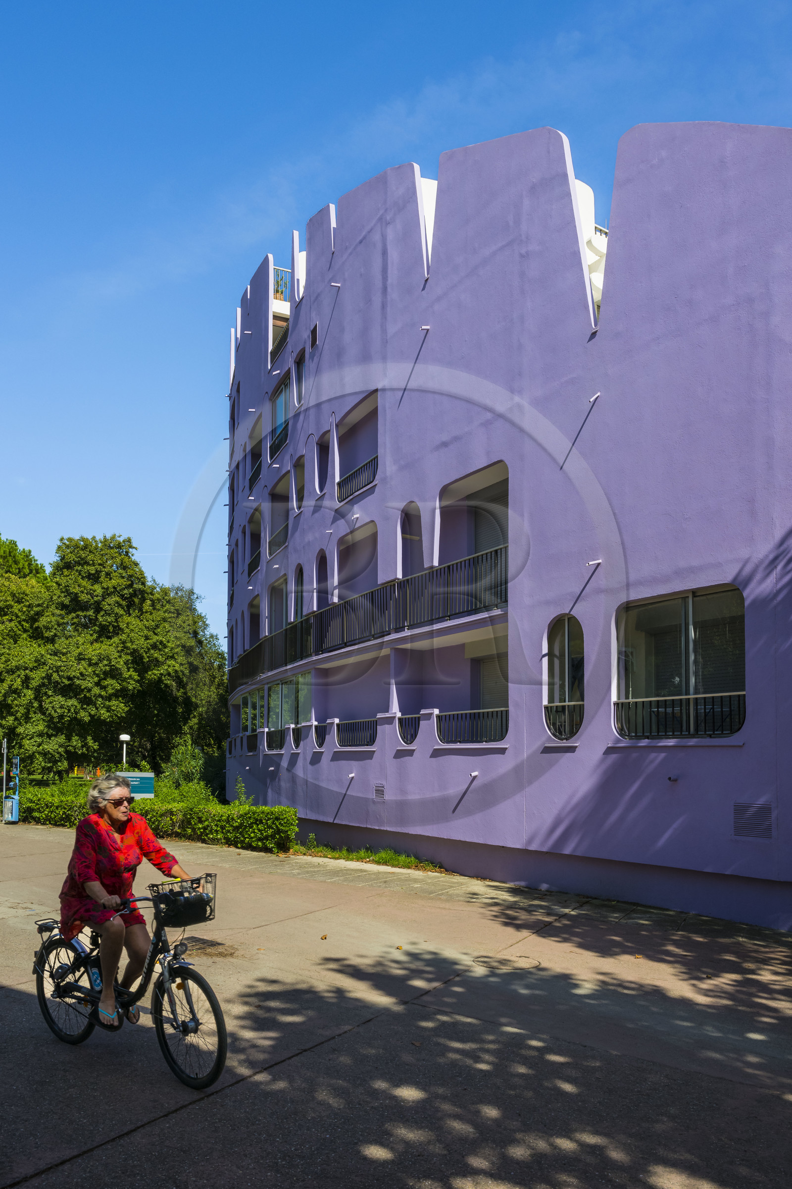 France, Herault, La Grande-Motte, labeled 20th century heritage, Couchant (setting sun) district west of the port, the Paradis du Soleil building by architects Jean Balladur and Jean-Bernard Tostivint