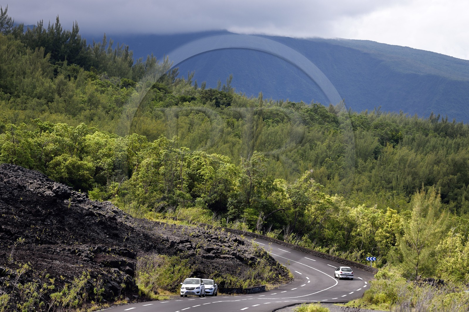 France, Ile de la Reunion, Parc national de La Réunion classé Patrimoine Mondial de l'UNESCO, volcan du Piton de la Fournaise, la route en bordure de la coulée de lave de 2007