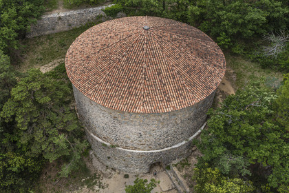 France, Var, Mazaugues, Sainte-Baume Regional Nature Park, Sainte-Baume Massif, the glaciere Pivaut (Ice house) which supplied ice to Marseille (aerial view)
