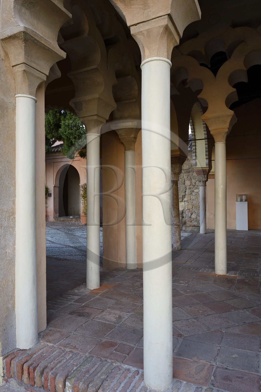 Spain, Andalusia, Malaga, the Alcazaba, pillars in the Maldonnado and Mudejar Armor tower