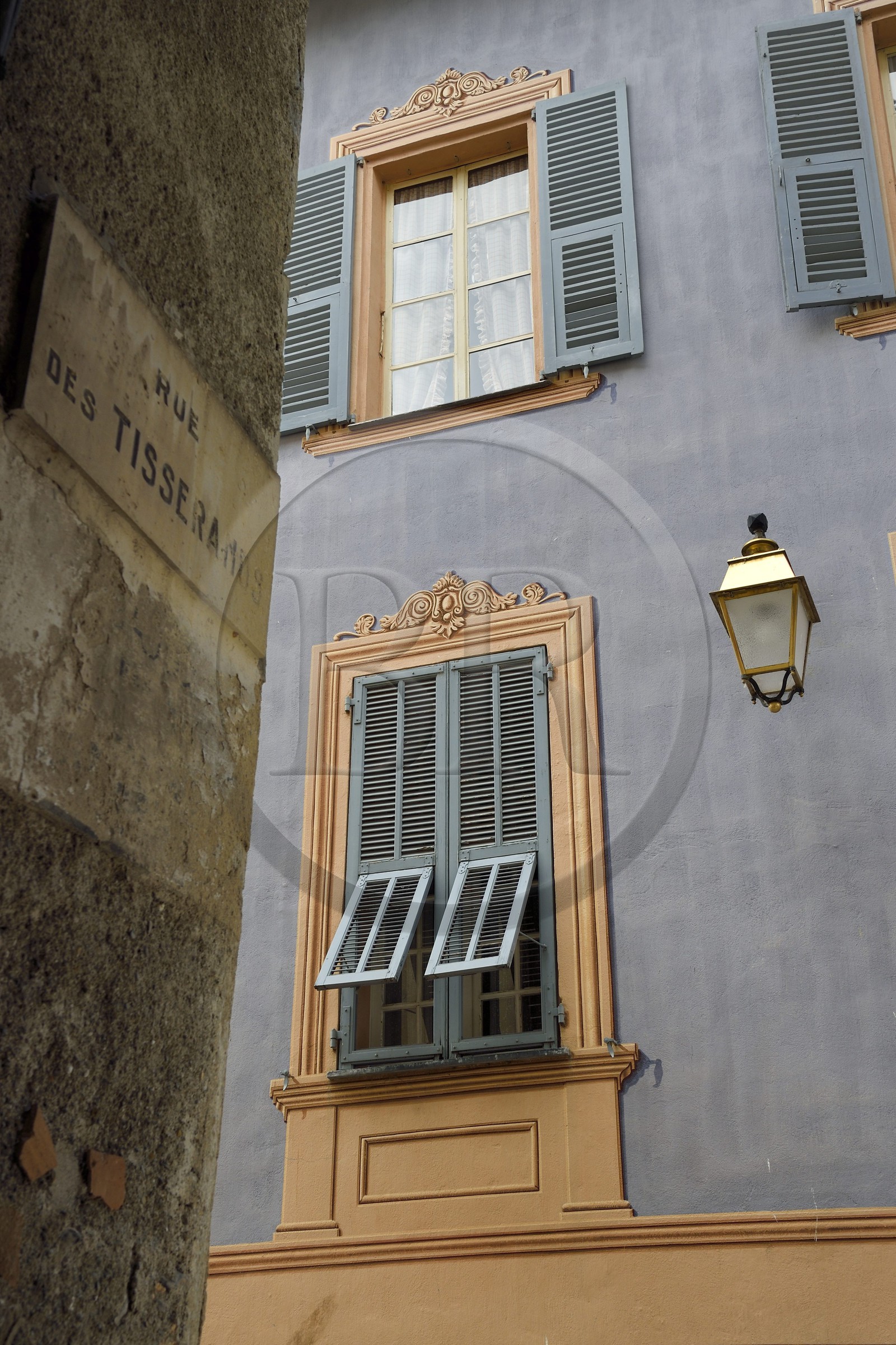 France, Alpes-Maritimes, Bevera Valley, Sospel, post-baroque decor of facades of buildings in the carriera Longua now rue de la Republique