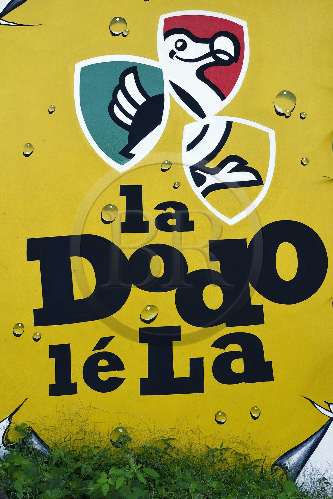 France, Ile de la Reunion, Côte Sud, Sainte-Philippe, peinture murale publicitaire pour la bière Bourbon aussi appelée Dodo