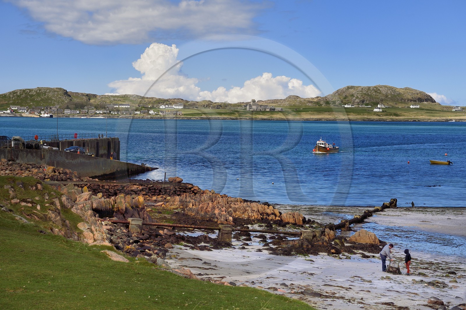 Royaume-Uni, Ecosse, Highland, Hébrides intérieures, the Ross of Mull à l'extrème sud-ouest de l'Ile de Mull, Fionnphort et en face l'abbaye de l'Ile d'Iona en bordure de mer