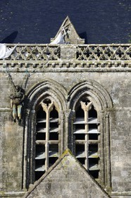 France, Manche, Cotentin, parachutist's dummy hanging on the church's bell tower of Sainte Mere Eglise