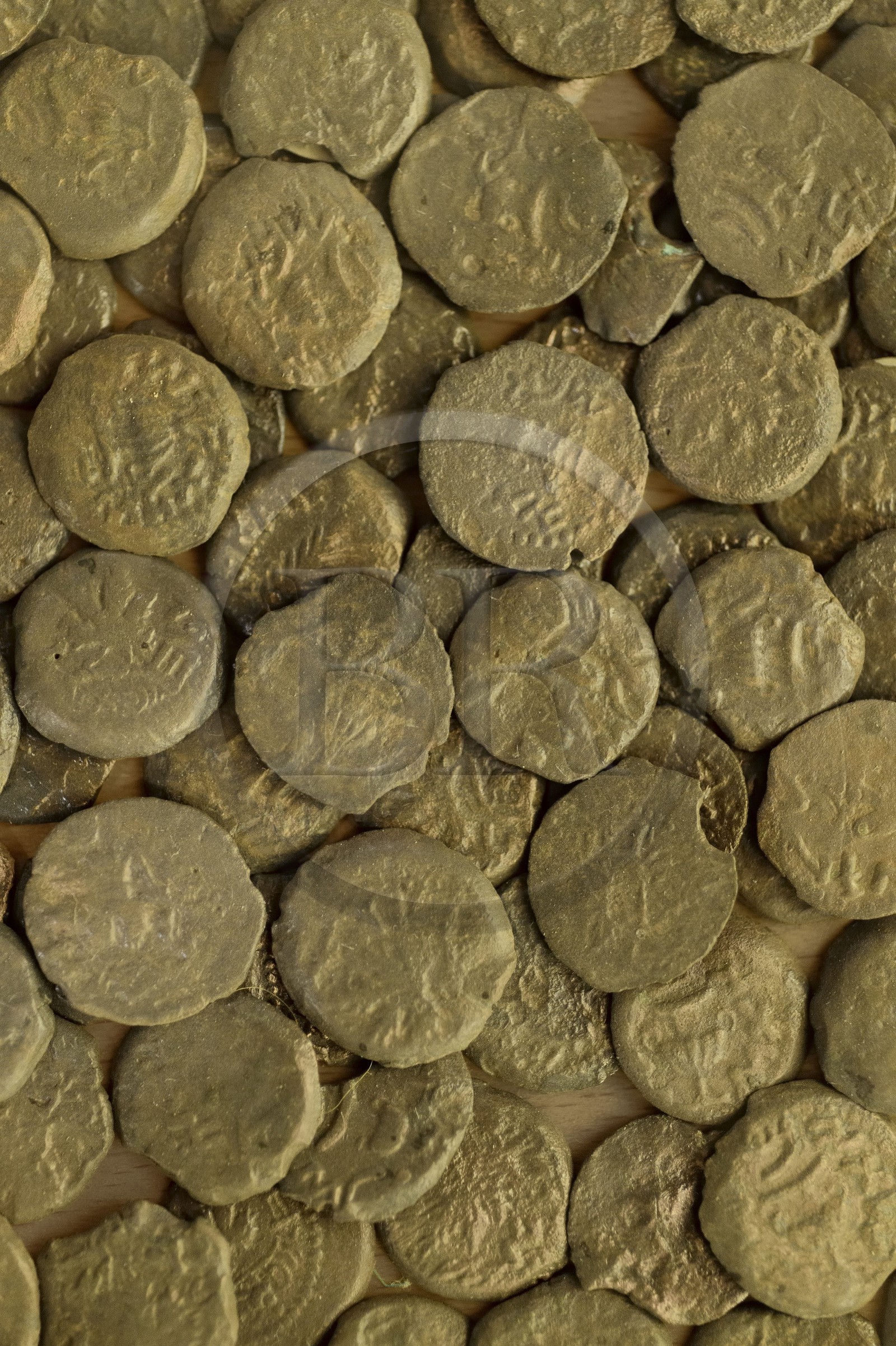 Israel, Jerusalem, Davidson Center, bronze coins called Perutot found at the Herodian street probably brought by pilgrims