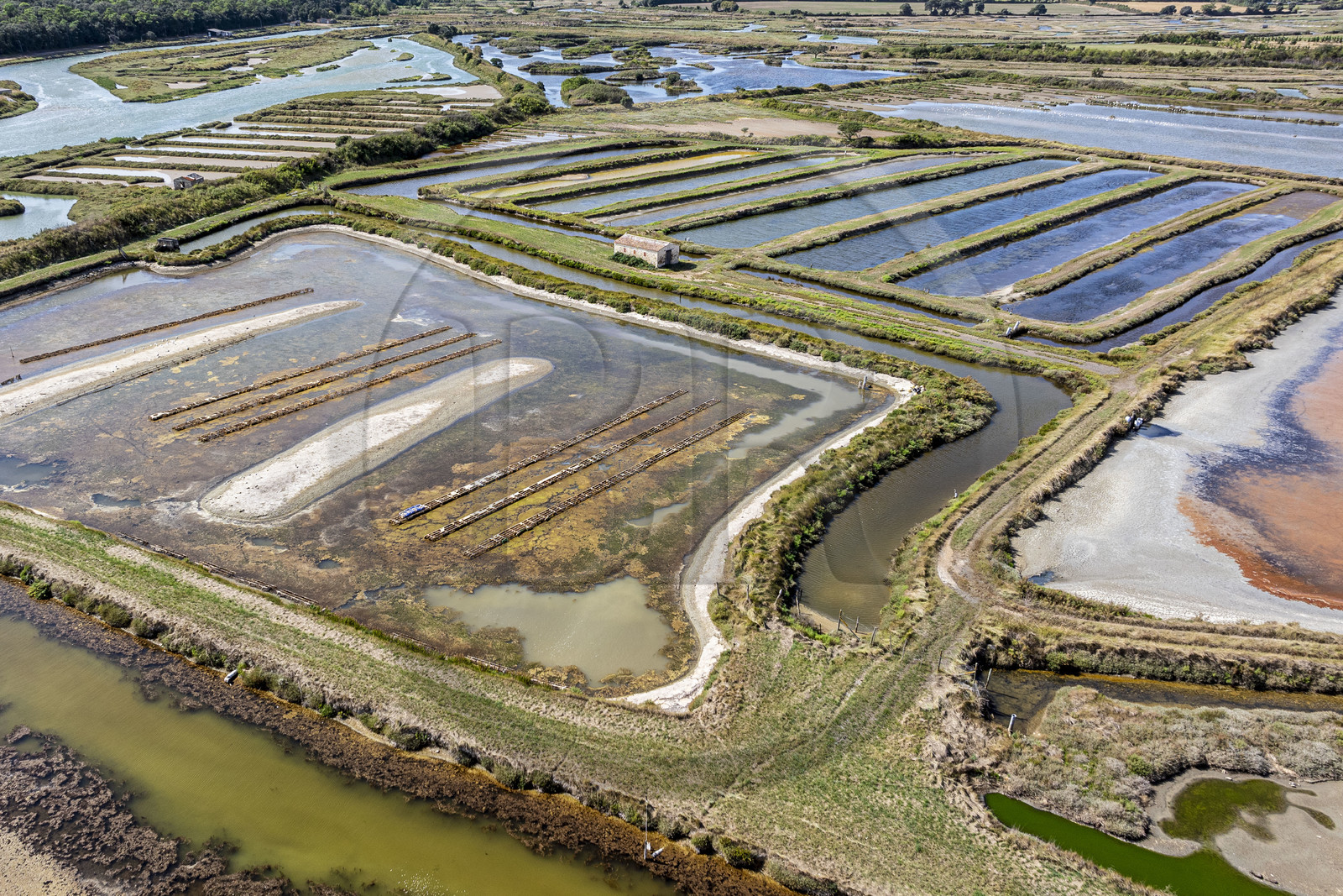 France, Vendée (85), Talmont-Saint-Hilaire, marais de la Guittière dans l'arrière pays de la Pointe du Payré (vue aérienne)