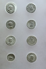 France, Rhône (69), Lyon, site historique classé Patrimoine Mondial de l'UNESCO, colline de Fourvière, musée gallo-romain de Fourvière, pièces de monnaies gallo-romaines du trésor de Vaise