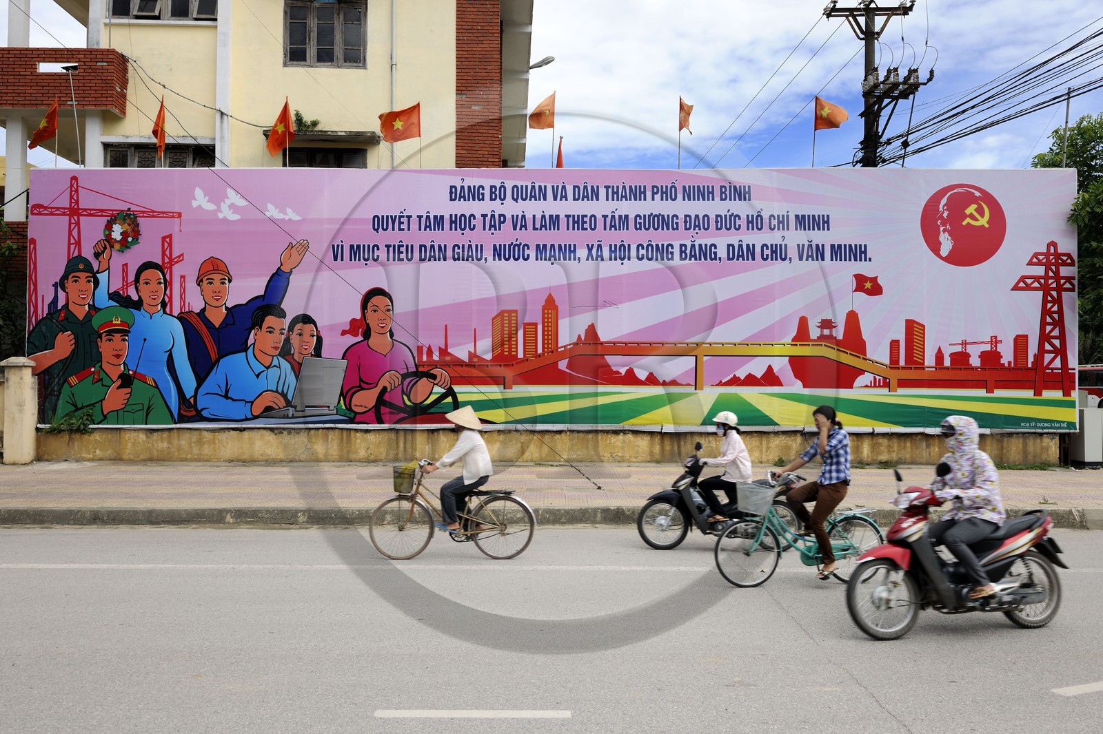 Vietnam, Ninh Binh, propaganda poster for the communist party