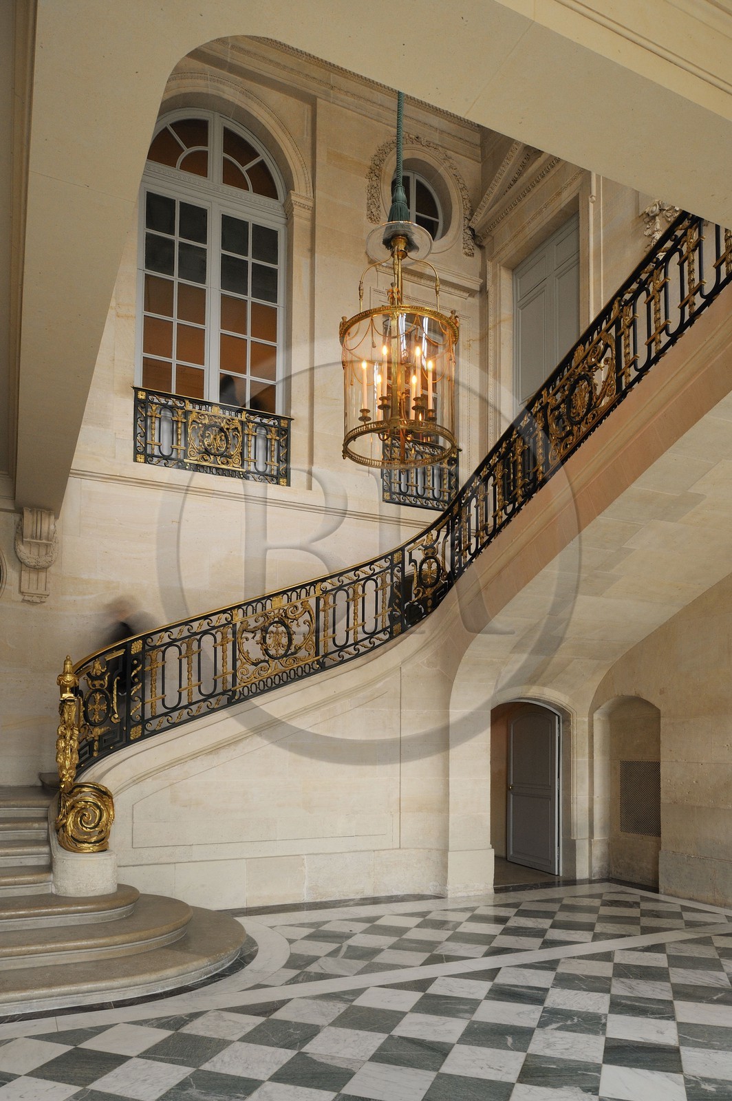 France, Yvelines, Chateau de Versailles, listed as World Heritage by UNESCO, Domaine de Marie Antoinette, the Petit Trianon, the big staircase with its wrought iron banister