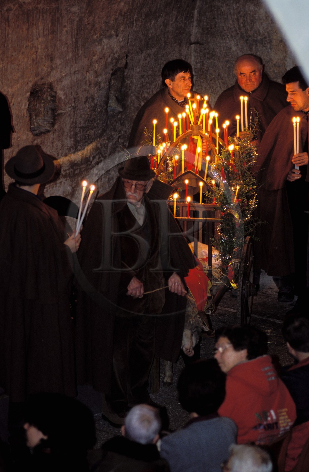France, Bouches du Rhone, Les Baux de Provence village, labelled Les Plus Beaux Villages de France (The Most Beautiful Villages of France), Christmas celebrations, shepherd at the midnight mass