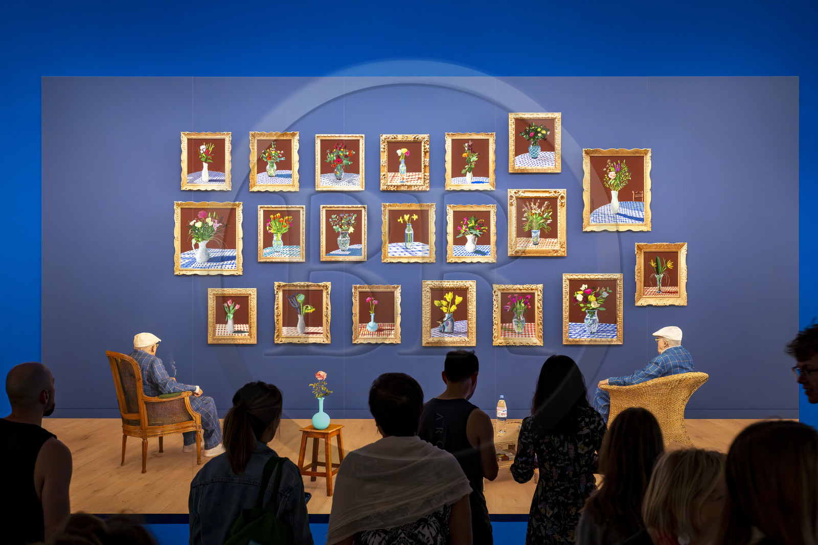 France, Paris, Bois de Boulogne, the Louis Vuitton Foundation by architect Frank Gehry, David Hockney exhibition 25, 25th June 2022, Looking at the Flowers (Framed)