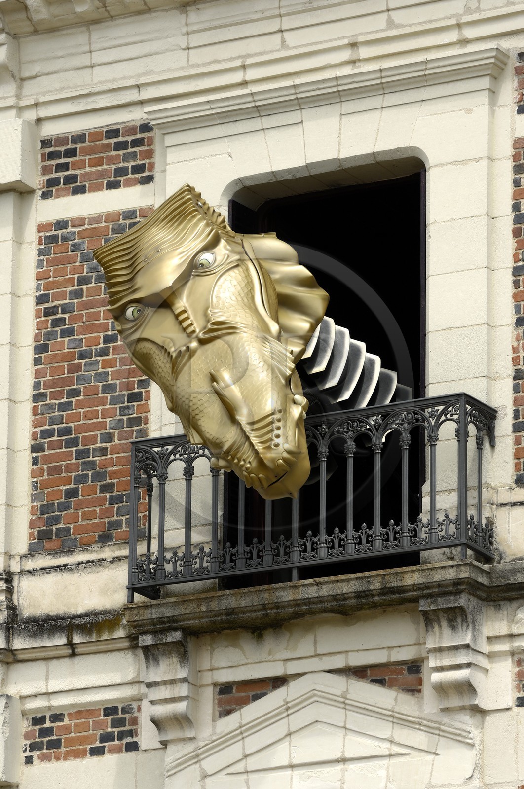 France, Loir et Cher, Blois, automaton at a window from the Maison de la Magie (Magic House)