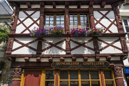 France, Cotes d'Armor, Paimpol, the Maison Jézéquel rue des Huit Patriotes, 15th century half-timbered house with shop, hardware and cutlery