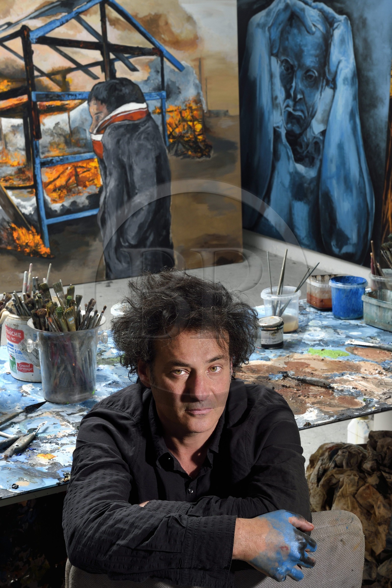 France, Val-de-Marne (94), Yvry-sur-Seine, Atelier de Fred Kleinberg, travail pour l'exposition Odyssée