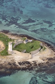 France, Finistère (29), La Foret Fouesnant, archipel des Glénan, Fort Cigogne sur l'Ile Cigogne (vue aérienne)