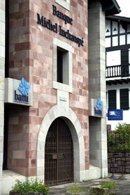 France, Pyrenees Atlantiques, Basque Country, Saint Jean Pied de Port, facade of the bank Inchauspé