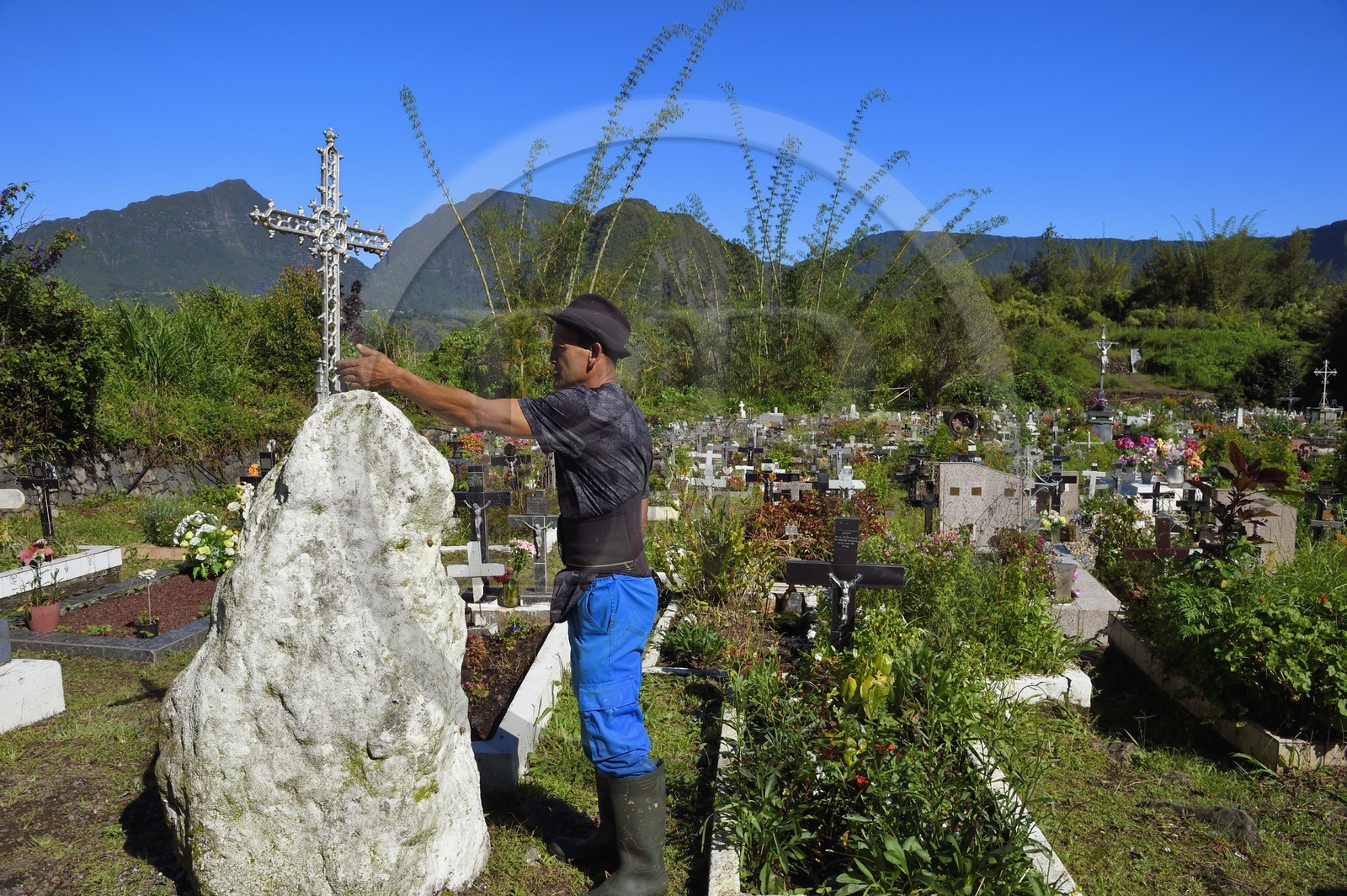 France, Reunion island (French overseas department), Cirque de Salazie, listed as World Heritage by UNESCO, Hell-Bourg, labeled labelled Les Plus Beaux Villages de France (The Most Beautiful Villages of France), Philippe Cocotier called La Chine, a local officer from Hell Bourg who is in charge of the upkeep of the cemetery