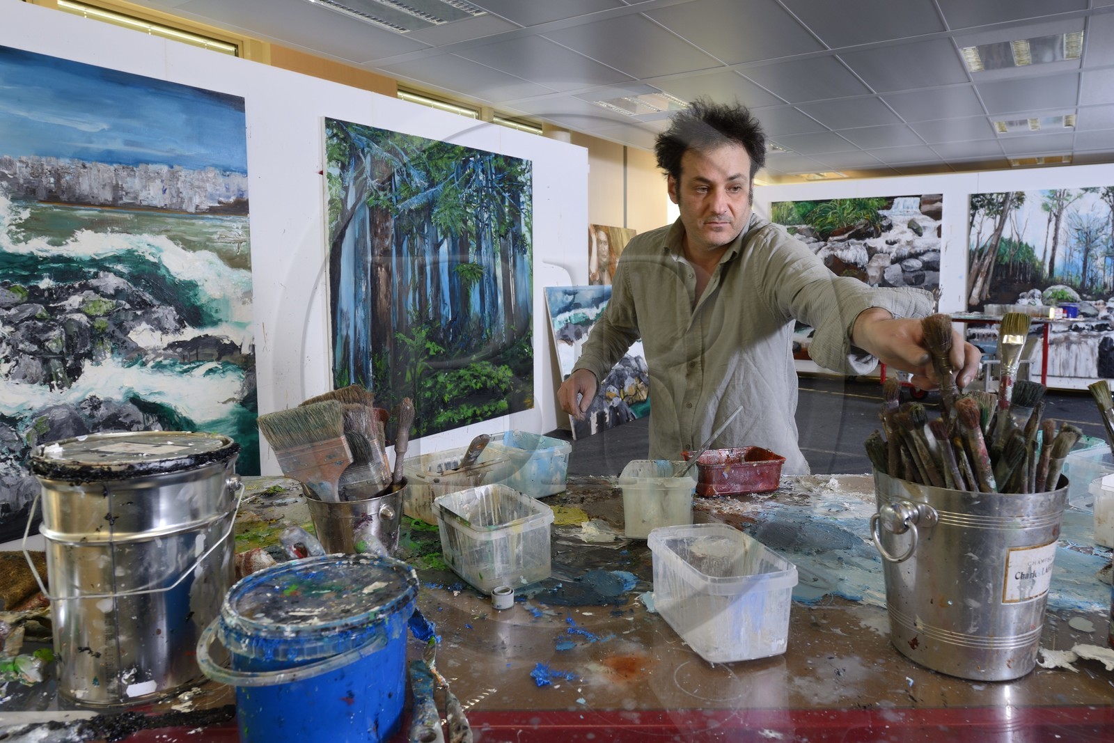 France, Val-d’Oise (95), Gonesse, atelier de l'artiste Fred Kleinberg au sein de l'entreprise Manutan