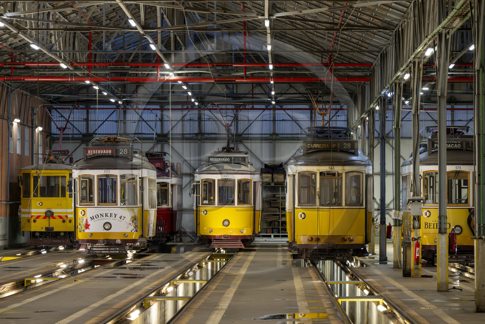 Portugal, Lisbon Alcantara district, the Santo Amaro Depot which houses Lisbon’s trams, line 28 is the most famous and picturesque of them