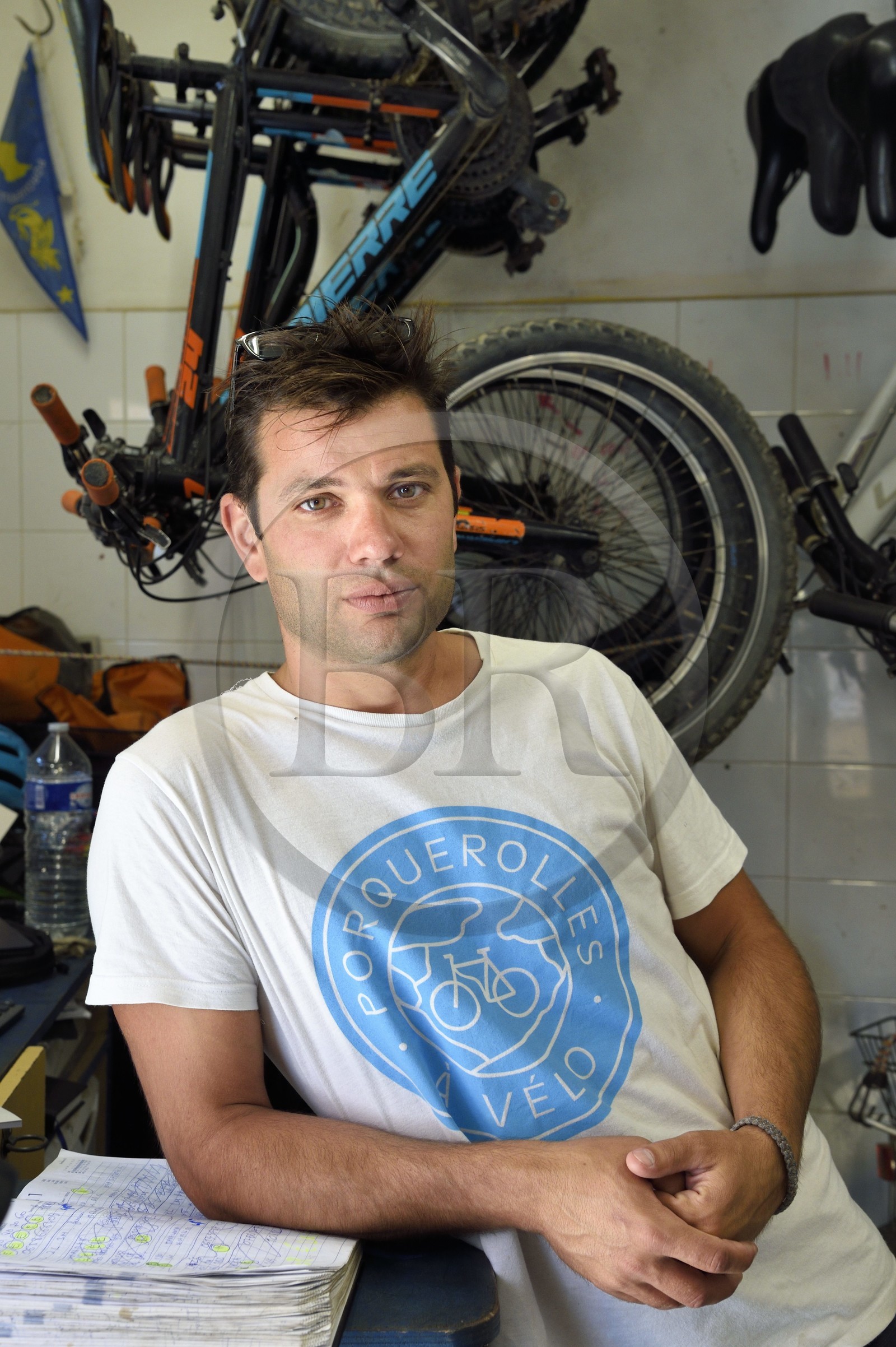 France, Var, Iles d'Hyeres, Parc National de Port Cros (National park of Port Cros), Porquerolles island, Edouard Ridolfi, creator of Porquerolles à Vélo bike rental company