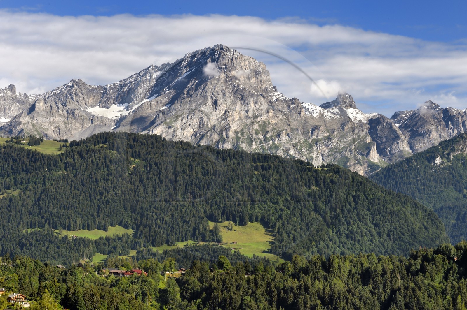 Suisse, canton de Vaud, Villars-sur-Ollon, panorama sur le massif de l'Argentine surplombant Solalex