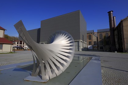 Turkey, Istanbul, Golden Horn, Eyup District, Santralistanbul Contemporary Art Center (Santral Istanbul) by architects Emre Arolat, Nevzat Sayin, Ihsan Bilgin on the campus of Istanbul Bilgi University, the main gallery and the Energy Museum in the former Silahtaraga Power Plant laid out by architect Han Tumertekin, in the foreground To infinity sculpture by Ilhan Koman