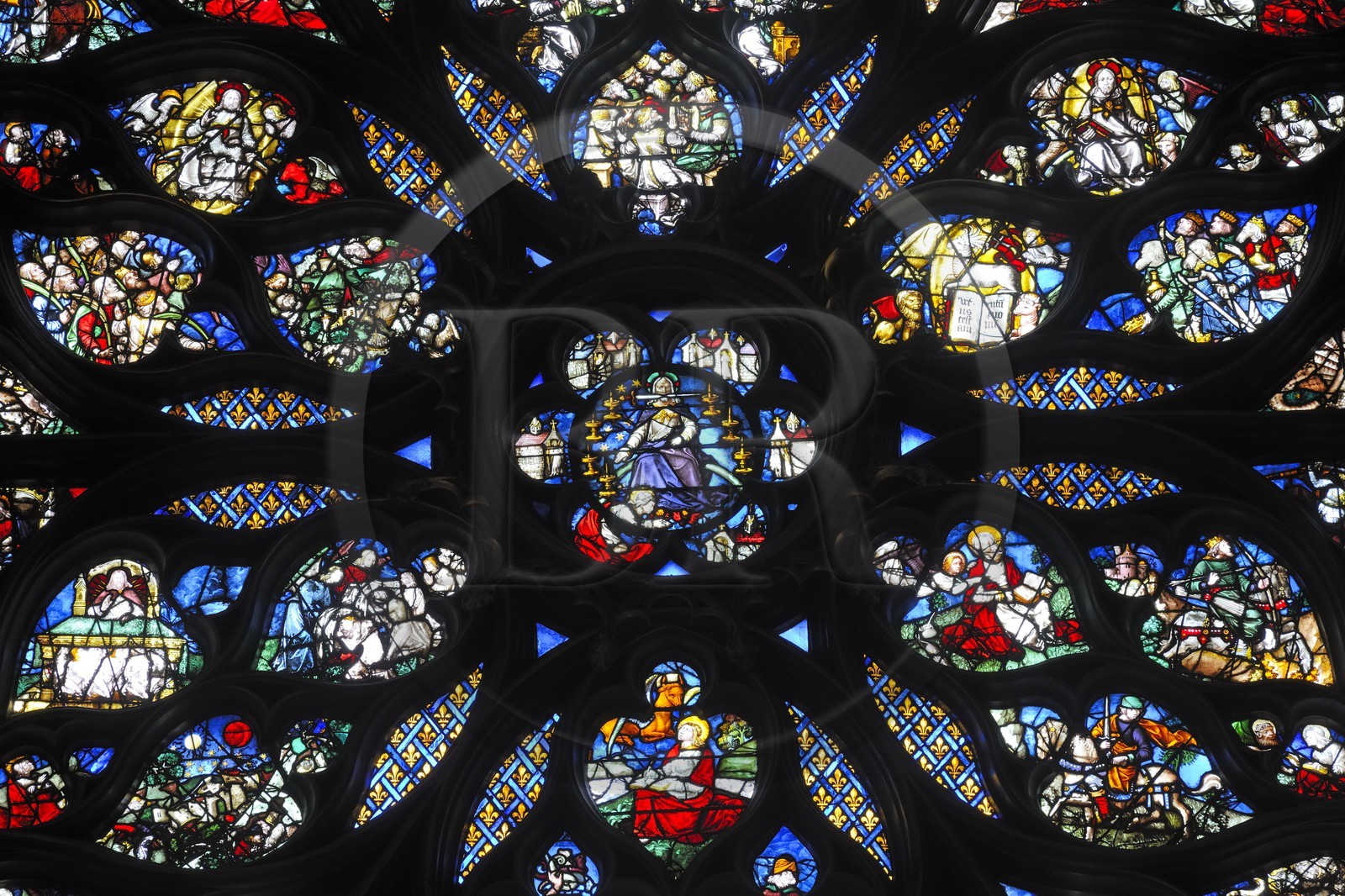 France, Paris, ile de la Cité, the Sainte Chapelle (the Holy Chapel), the Upper Chapel, detail from the Rose