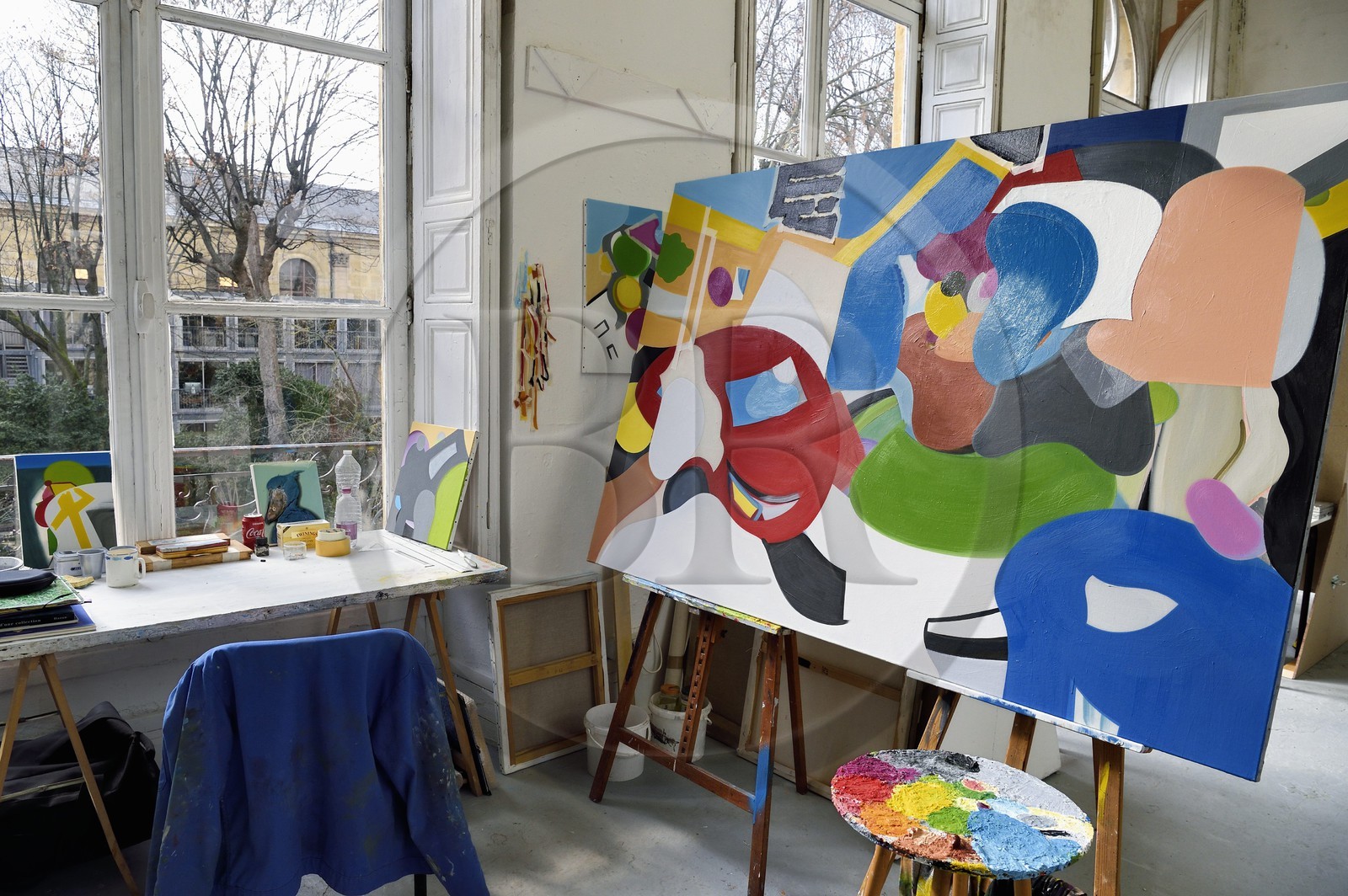 France, Paris (75), quartier de Saint-Germain-des-Prés, Ecole nationale supérieure des Beaux-Arts, batiment Chimay dans l'ancien Hotel de Chimay, espace d'étudiant dans l'atelier Jean-Michel Alberola