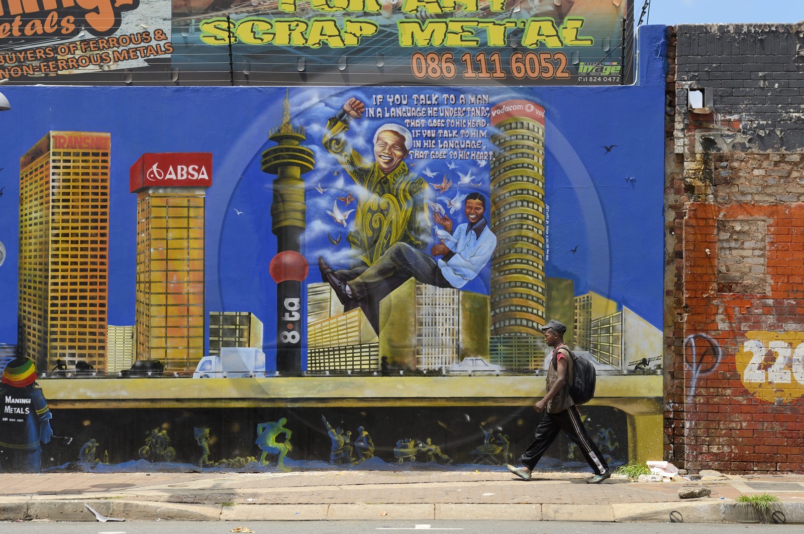 South Africa, Gauteng Province, Johannesburg, CBD (Central Business District), Maboneng district, murals on Main street