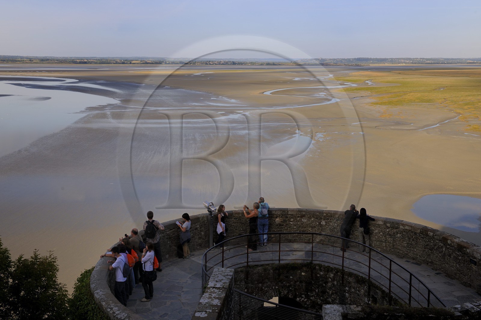 France, Manche, Mont Saint Michel, listed as World Heritage by UNESCO, the North Tower and the bay at low tide