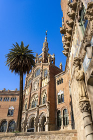 Spain, Catalonia, Barcelona, El Guinardo district, former Hospital de la Santa Creu i de Sant Pau listed as UNESCO World Heritage, modernist style by architect Domenech i Montaner, today a museum and a cultural center, administration building