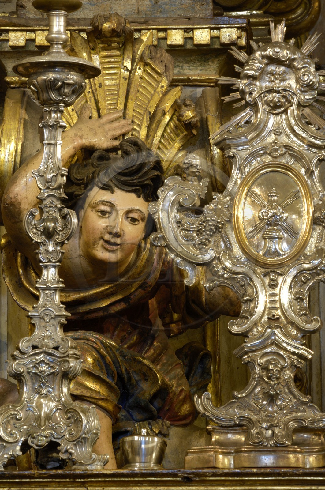 Brésil, Etat du Minas Gerais, ville de Ouro Preto, centre historique classé Patrimoine Mondial de l 'UNESCO, Matriz Nossa Senhora do Pilar, détail d'une cariatide du maître-hôtel (Route de l'or, Estrada Real)