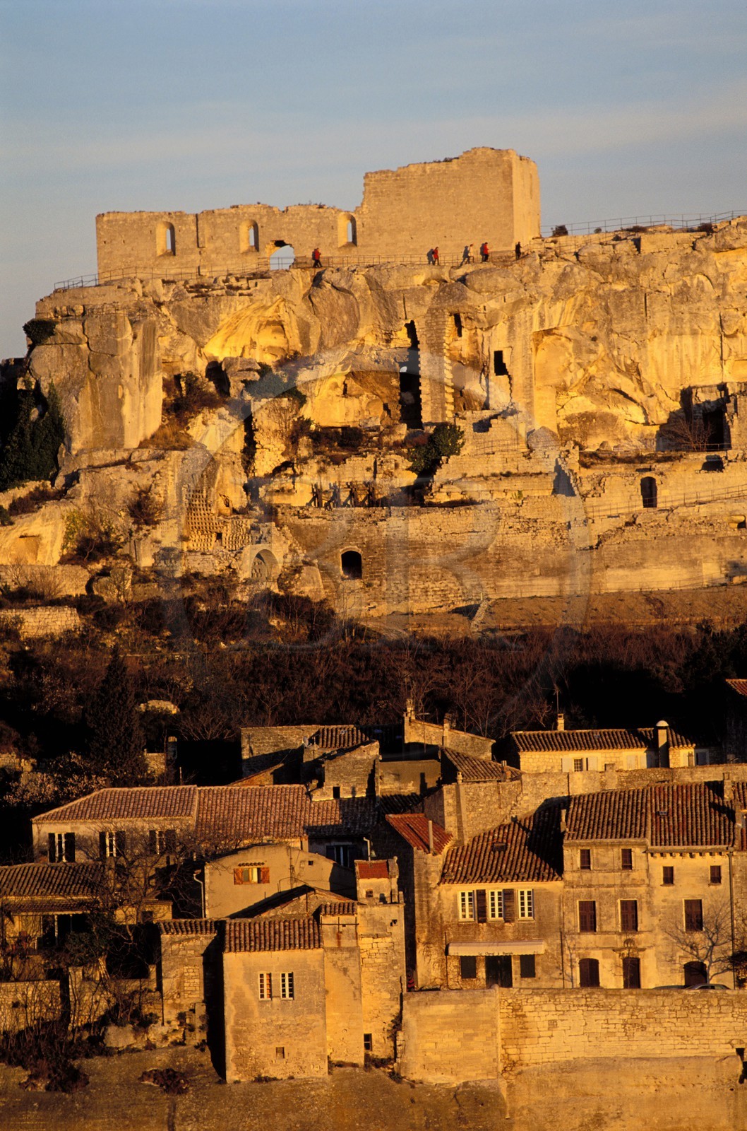 France, Bouches du Rhone, Les Baux de Provence village, labelled Les Plus Beaux Villages de France (The Most Beautiful Villages of France), castle above the village