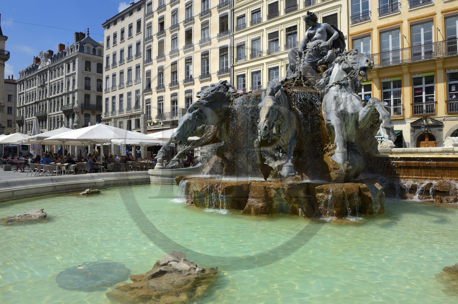France, Rhône (69), Lyon, site historique classé Patrimoine Mondial de l'UNESCO, Place des Terreaux, la Fontaine de Bartholdi