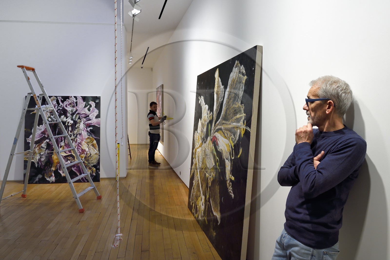 France, Paris, the painter Philippe Cognée preparing his exhibition at the Templon gallery