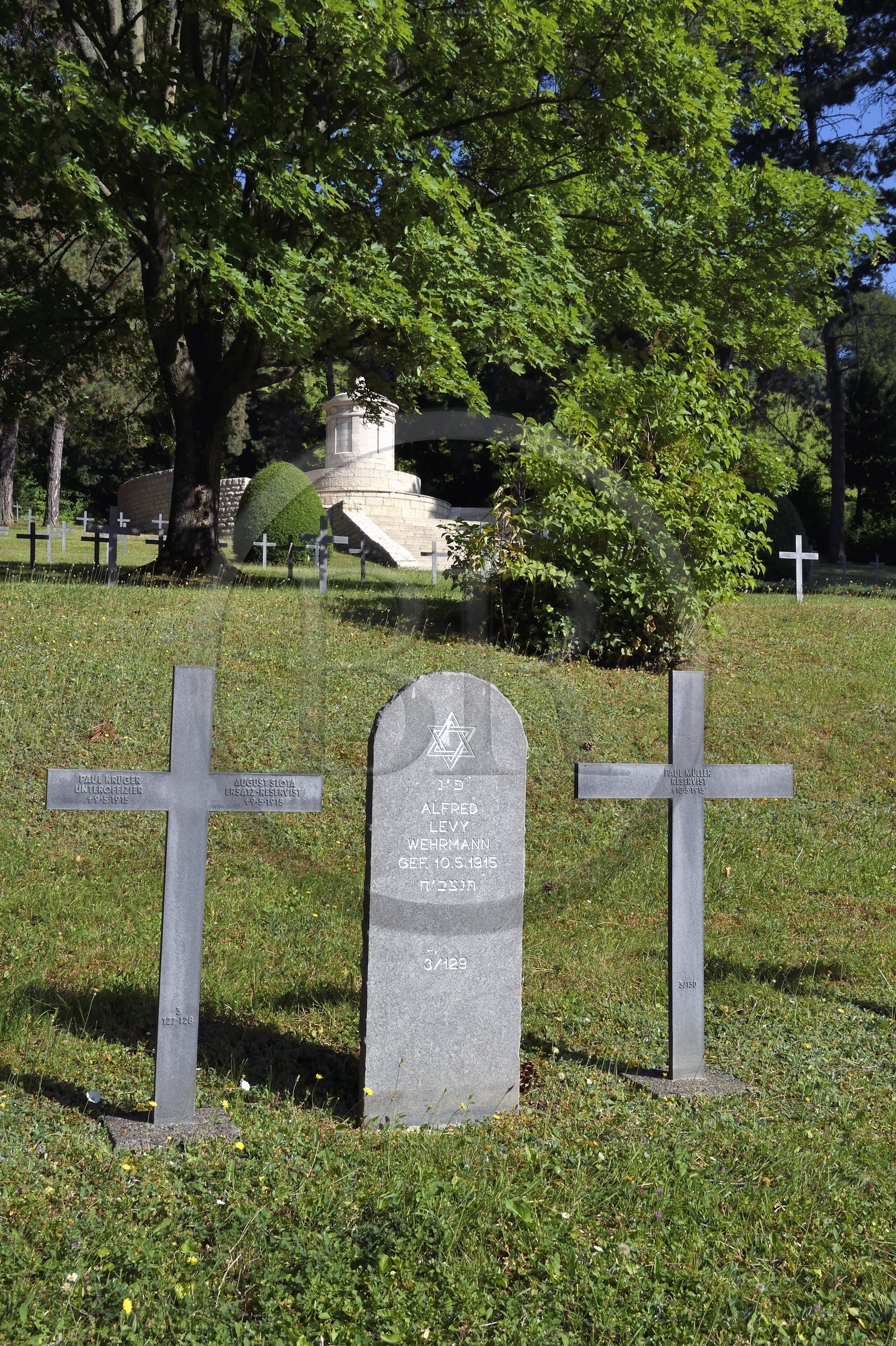 France, Meuse, Lorraine Regional Park, Cotes de Meuse, the village of Vieville-sous-les-Cotes, German military cemetery of the First World War, graves of Jewish and Christian soldiers side by side