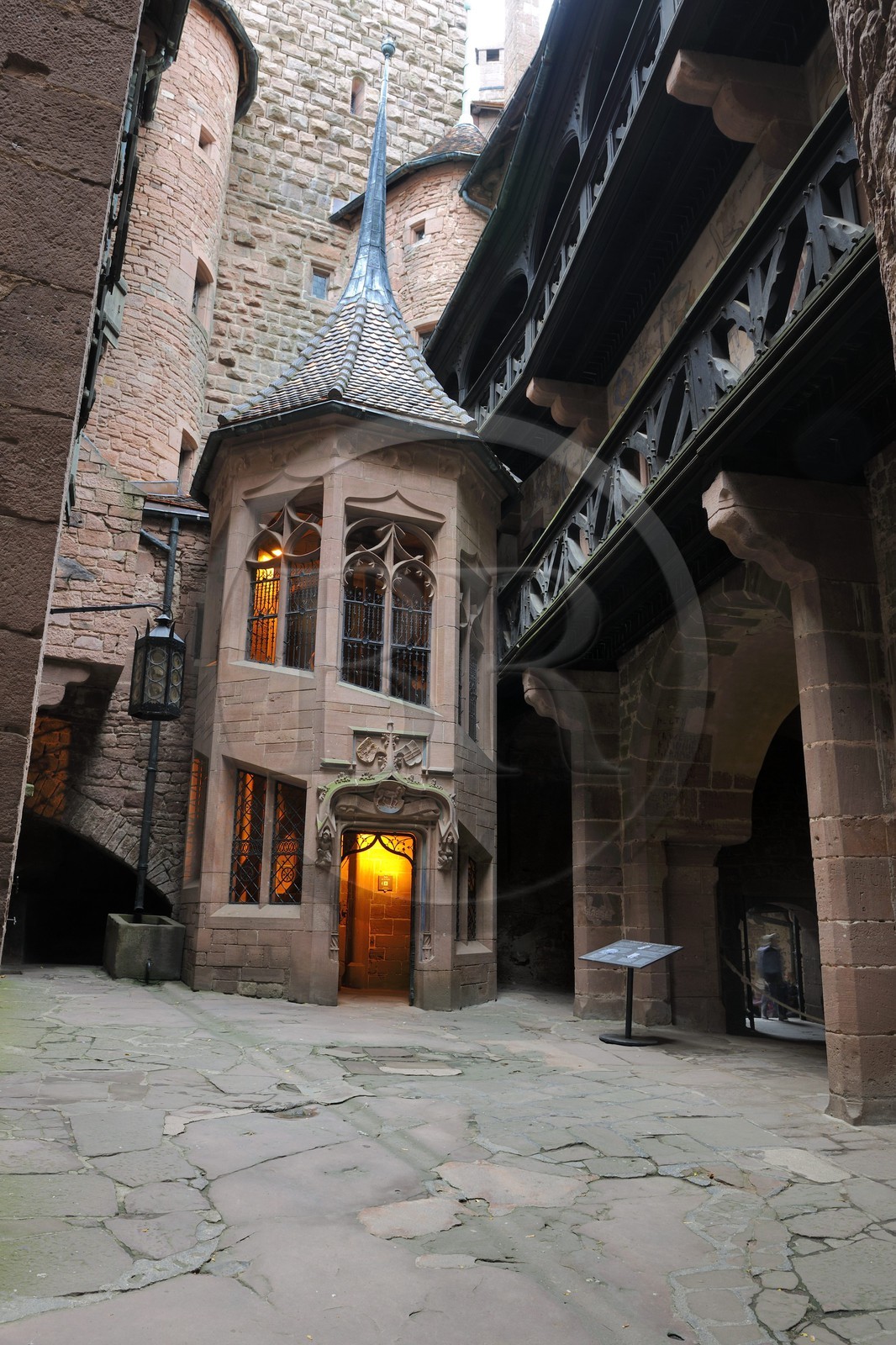 France, Bas Rhin, Orschwiller, Alsace Wine Road, Haut Koenigsbourg Castle, hexagonal stairs