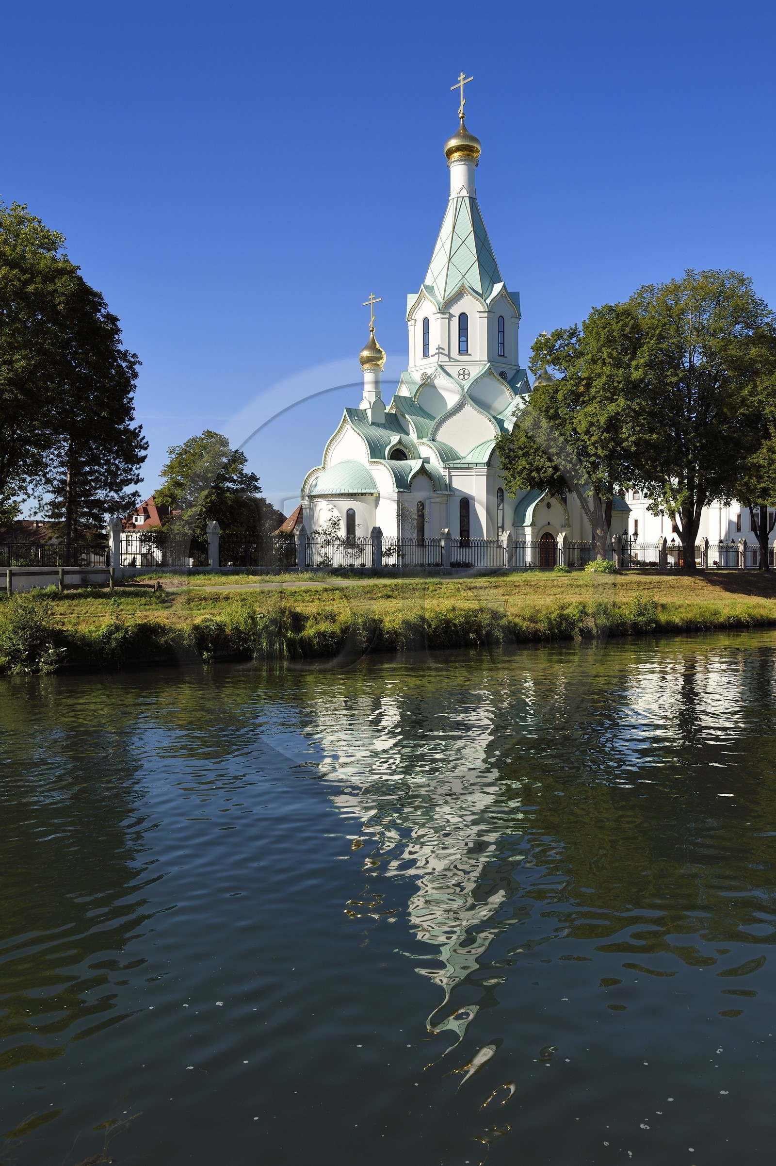 France, Bas Rhin, Strasbourg, Quartier des Quinze (District of the Fifteen), the Orthodox Church of All Saints on the banks of the Marne-Rhine Canal