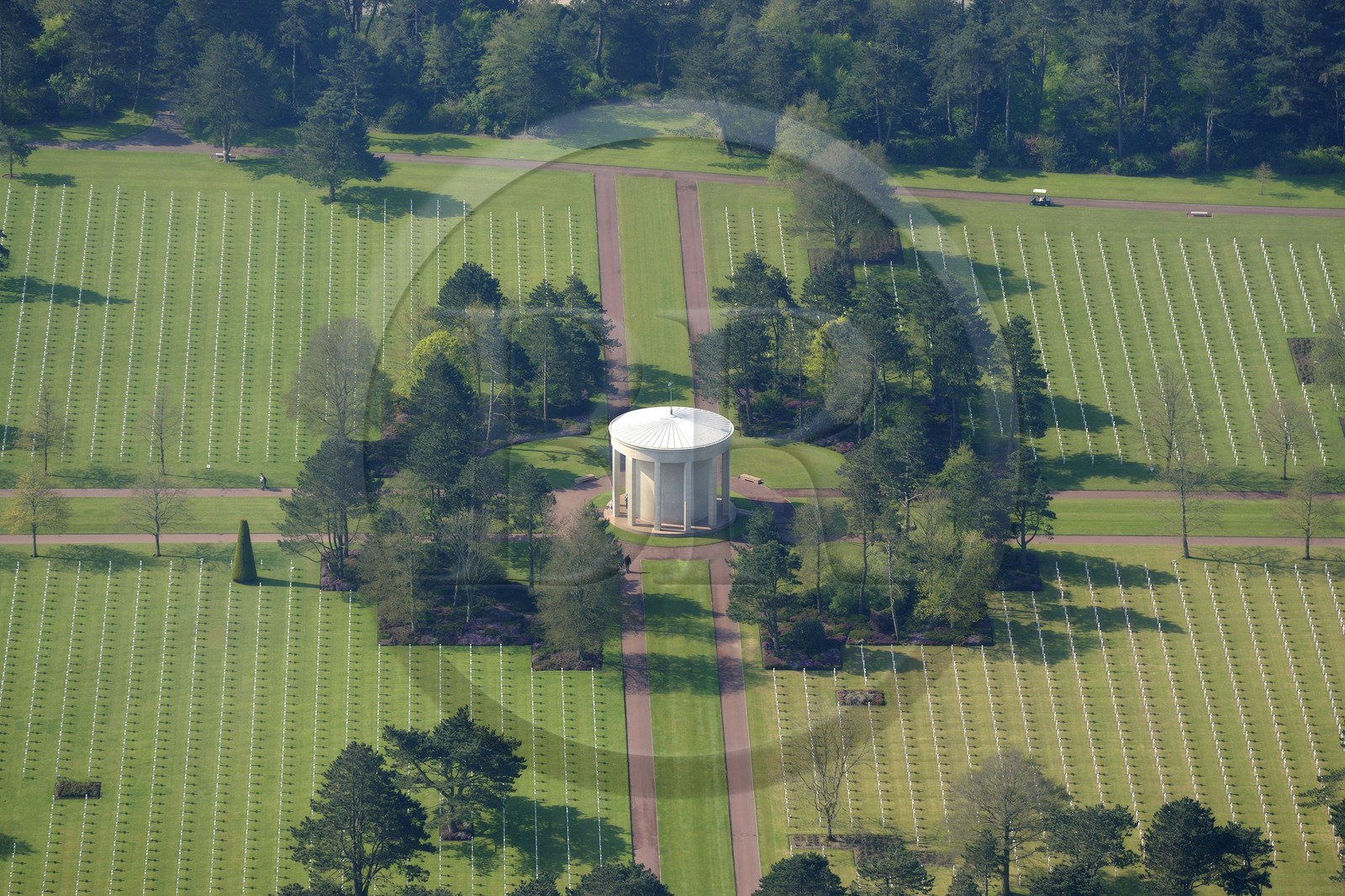 France, Calvados, Colleville sur Mer, Omaha Beach, Normandy American cemetery (aerial view).