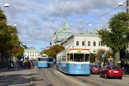 Suède, Västra Götaland, Göteborg (Gothenburg), tramways sur la rue principale Ostra Hamng