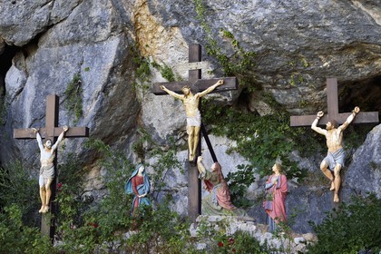 France, Var, Plan d'Aups Sainte Baume, Sainte Baume massif, calvary in front of the cave sanctuary of Sainte Marie-Madeleine (St. Mary Magdalene)
