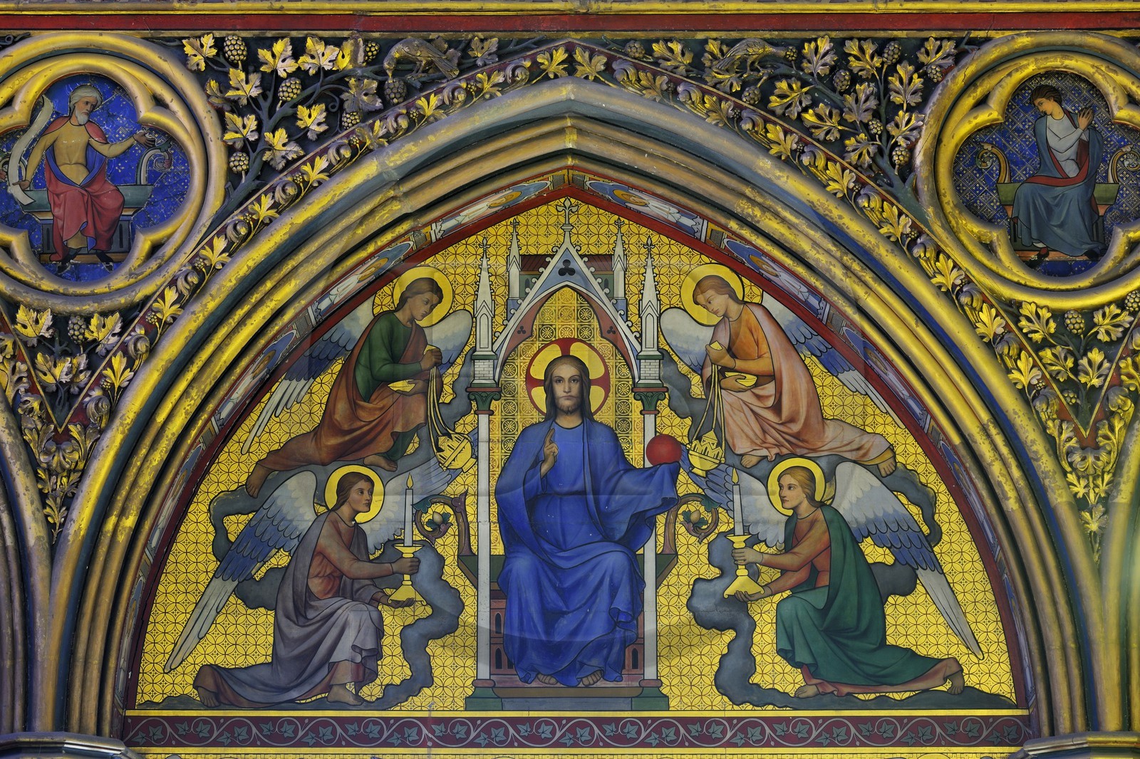 France, Paris (75), ile de la Cité, la Sainte Chapelle, la Chapelle Haute, peinture murale