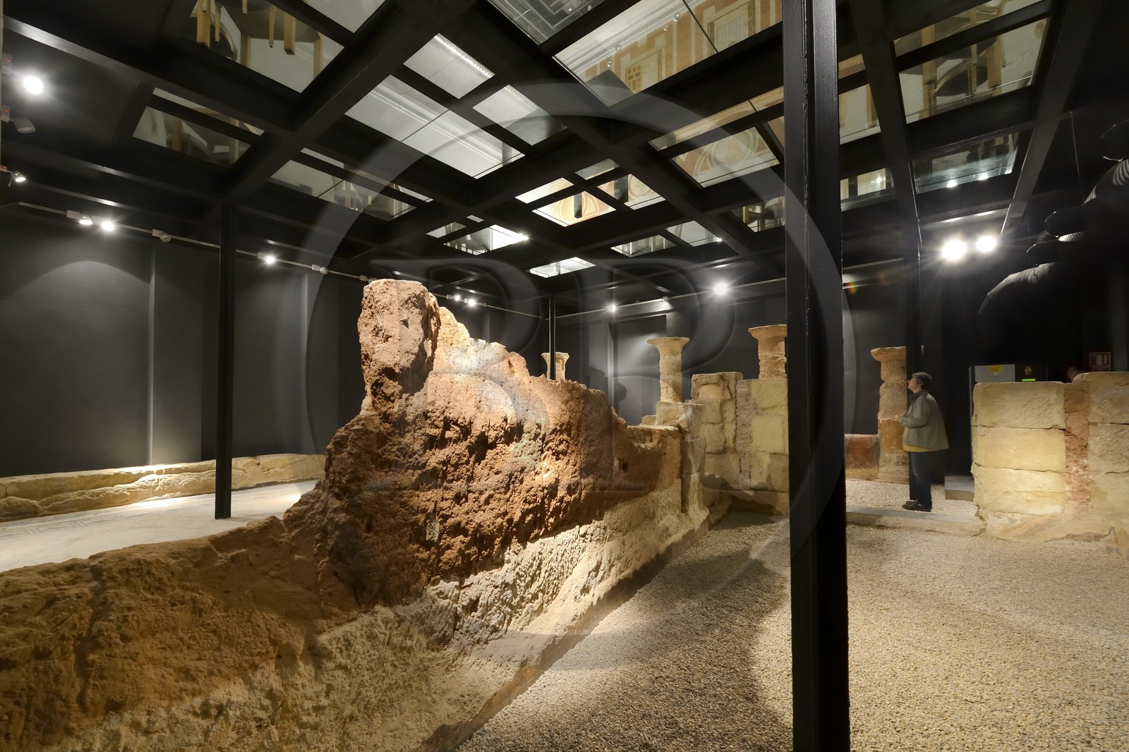Espagne, Andalousie, Cordoue, hotel Hospes Palacio del Bailio, vestiges de l'ancienne maison romaine sous la salle de restaurant
