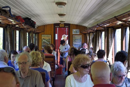 France, Alpes de Haute Provence, between Annot and Saint-Benoit, aboard a passenger car of the Train des Pignes historic train
